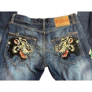 VTG Ed Hardy Denim 2008 Men’s Animal Embroidered Jeans Y2K Street Style Size 33
